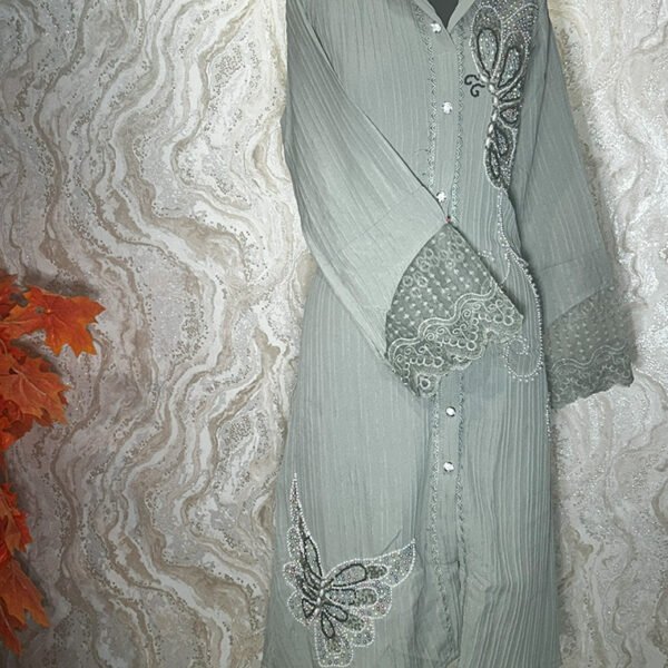 Charming Pastel Shirt Dress with Butterfly Embroidery